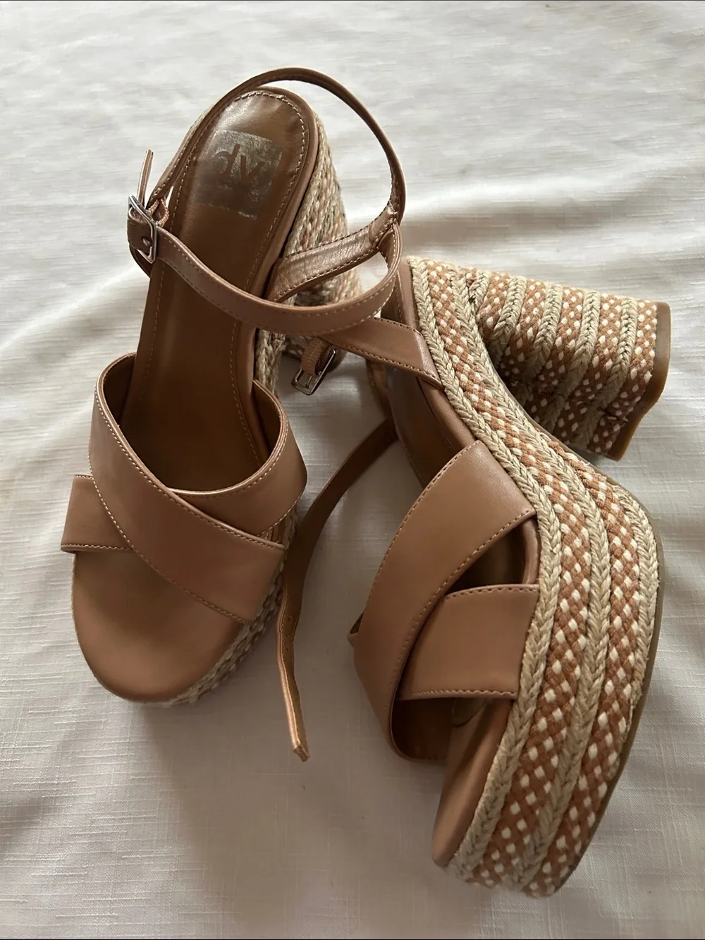 Dolce Vita Tan Cross-Strap Wedge Sandals